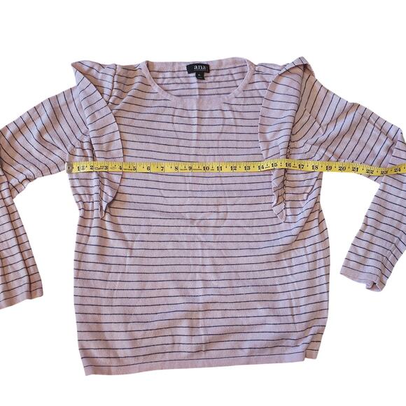 A.N.A Petites Pink and Blue Stripe Merino Wool Ruffle Sweater Size PL - Picture 5 of 8